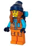 LEGO cty1614 Arctic Explorer - Female, Orange Jacket, Dark Orange Braids with Dark Blue Beanie, Freckles, Backpack